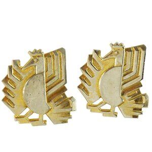 Large Peacock Rooster Hen Vintage Cufflinks Figural Animal Bird